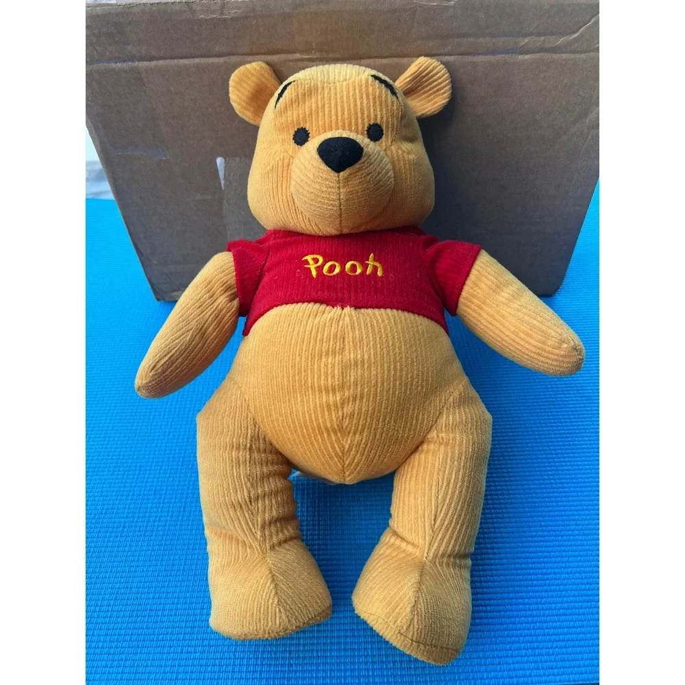 Disney Store Authentic Exclusive Corduroy Winnie The Pooh Bear Plush Yellow Red